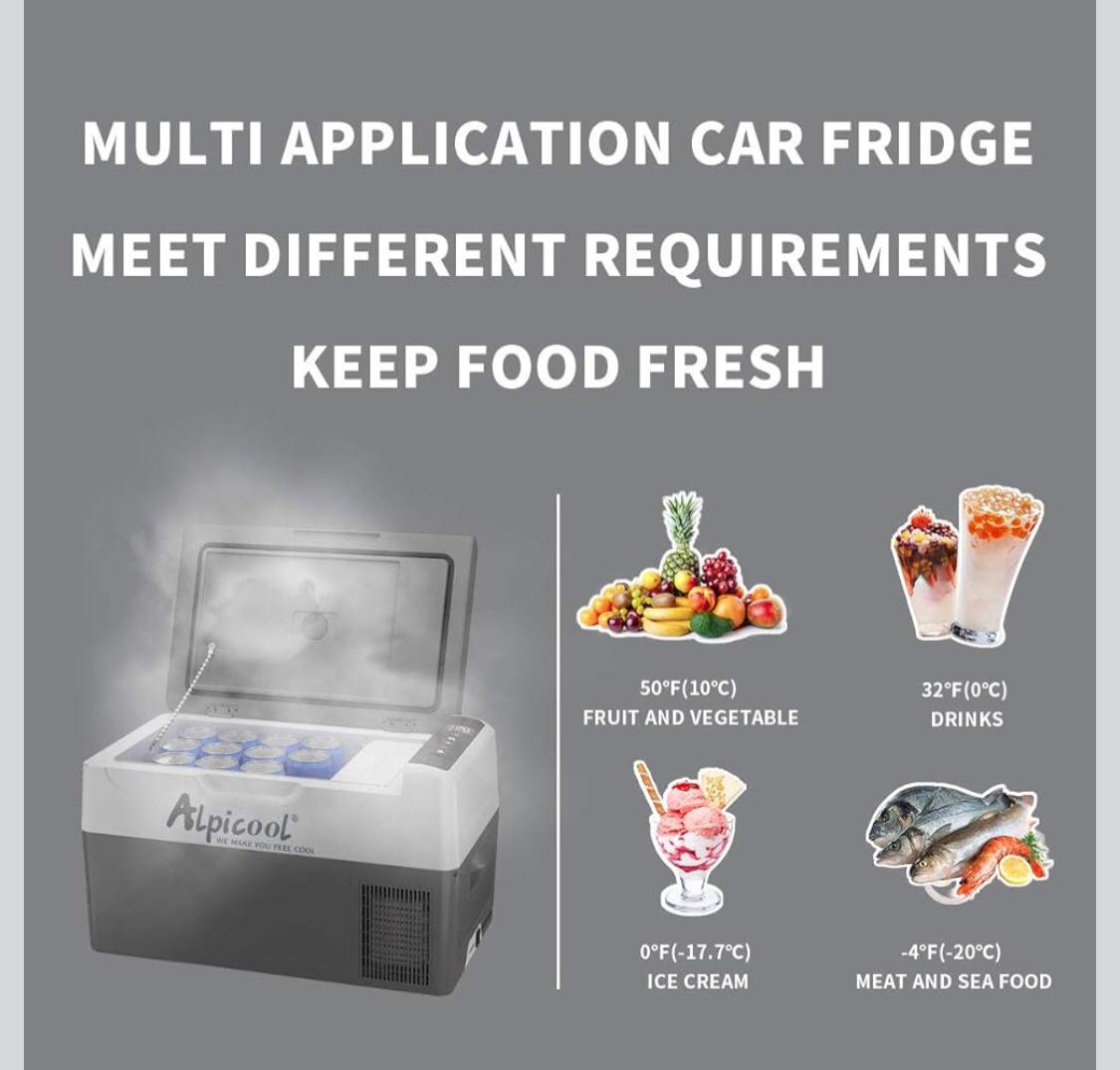 Alpicool G22 Car Fridge 22 Litre Mini Fridge 12/24v Car Refrigerator Portable Camping Fridge Freezer Truck Electric Cool Box for Campervan RV Boat Travel Picnic,-20℃ to 20 ℃/Low Consumption